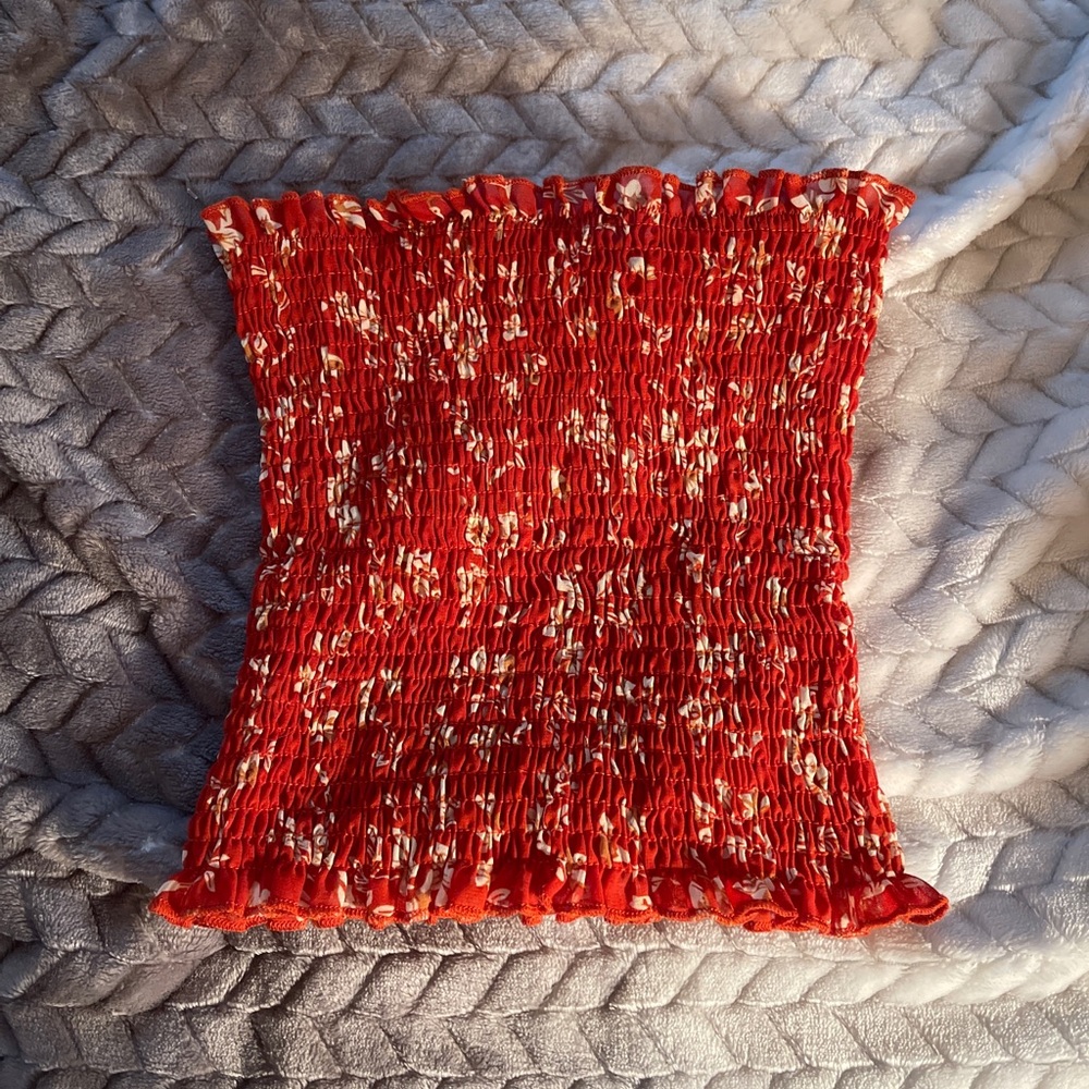 Red floral tube top